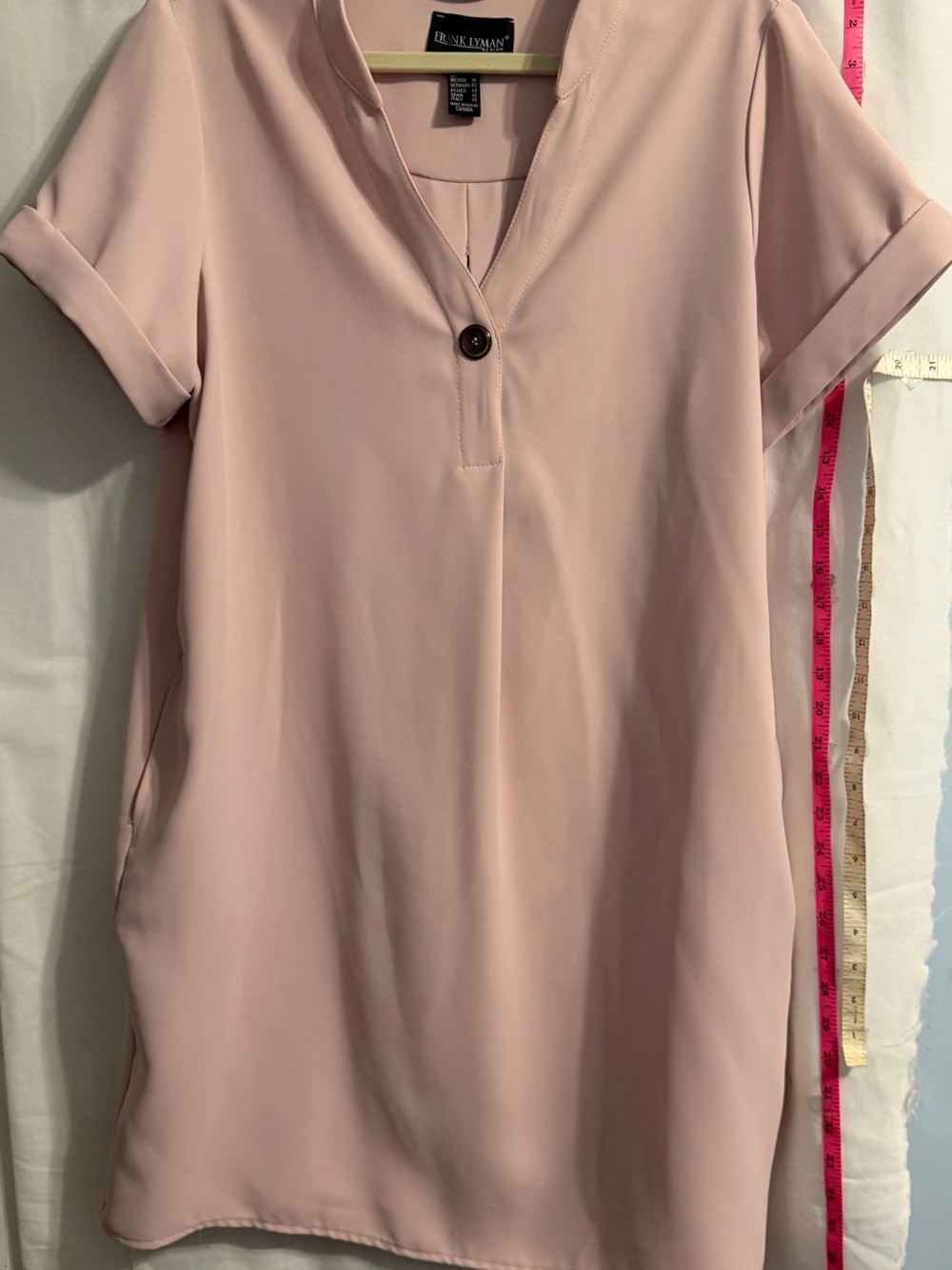 Frank Lyman Dress Womens SZ 14 Pink Short Sleeve V Neck Tunic Shift Neutral